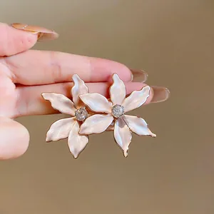 Elegant 18k gold plated flower stud earrings featuring a shimmering central zircon