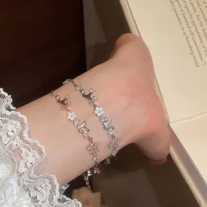 Luxury Copper Zirconia Bracelet For Women Korean Ins Style Shell Butterfly Flower Charm Bracelet Adjustable Jewelry