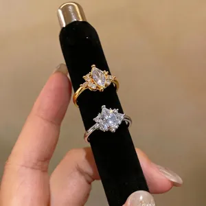 Elegant marquise-cut zircon rings in gold and silver finishes for women's jewelry collection