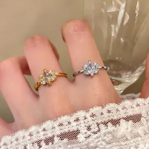 Elegant marquise-cut zircon rings in gold and silver finishes, minimalist Korean style