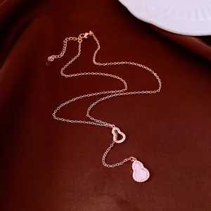Vintage 18K Roségold Vergoldet Hulu Kalebasse Anhänger Halskette Für Damen Muschel Tigerauge Strass Schlüsselbeinkette Schmuck