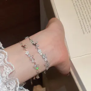 Korean style butterfly and flower zircon bracelet with mother of pearl shell detail