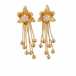 Elegant 18k gold plated flower tassel earrings with zircons for a luxury look
