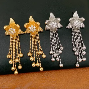 Elegant 18k gold plated flower tassel earrings with sparkling cubic zirconia accents