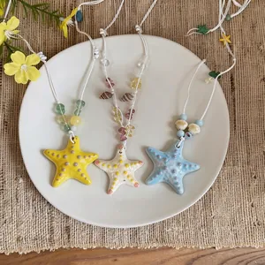 Colorful ceramic starfish necklaces for beach vacation and summer bohemian styling