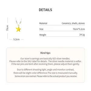 Product specification chart for ceramic starfish necklace with size and weight details