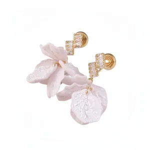 Elegant zircon flower petal tassel earrings for spring and summer vacation styles.