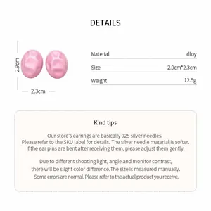 Detailed view of pink macaron acrylic stud earrings with material and size specifications