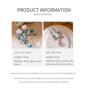Détails du produit pour collier et boucles d'oreilles en perles et coquillages.