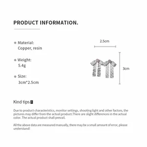 Detailed product specifications for bow-shaped resin drop earrings featuring 3cm length size