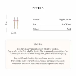 Detailed specifications of zircon flower tassel ear clips with copper and silver needles.