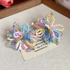 Handmade colorful beaded flower stud earrings with silver needles for summer vacation