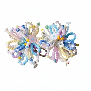 Colorful dopamine style beaded flower earrings for summer vacation and beach wear