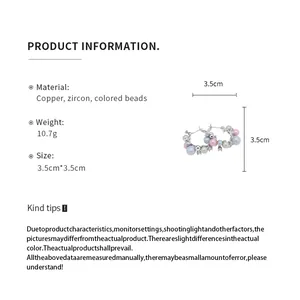 Detail showing round hoop earrings with zircon and colorful beads including product info