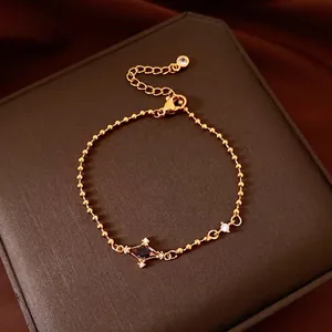 Vintage Minimalist Copper Zirconia Cross Star Adjustable Bracelet For Women Elegant Purple Stone Light Luxury Jewelry Gift