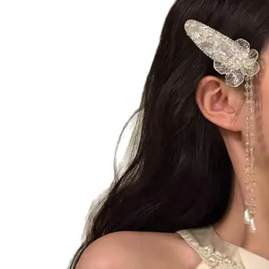 Barrette à fleurs en cristal élégante avec de longs glands pour accessoires de cheveux