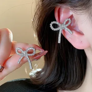 Korean Style Sparkling Zirconia Bow Knot Ear Clip Earrings For Women No Piercing Exquisite Bowknot Ear Cuff Sweet Jewelry