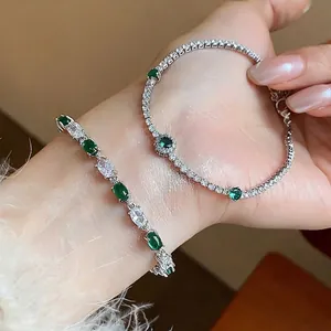Korean Style Sparkling Green Zirconia Geometric Bracelet Copper Inlaid Zirconia Bracelet For Women Elegant Luxury Fashion Hand Jewelry