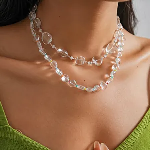 Collana con Pendente a Cuore in Perline di Vetro Trasparente per Donna Girocollo Regolabile in Stile Europeo Gioielli