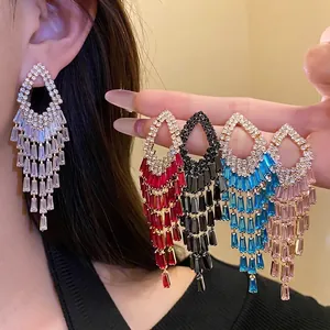 Orecchini Pendenti con Nappina Quadrata Vintage Lussuosi da Donna in Rame con Strass Pave Perno in Argento Sterling 925 Gioielli Regalo
