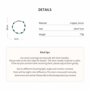 Detailed size and material specification for green zircon geometric bracelet for women