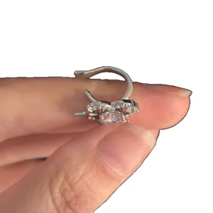 Elegant zircon heart starburst ear cuff for non-pierced ears, minimalist silver finish