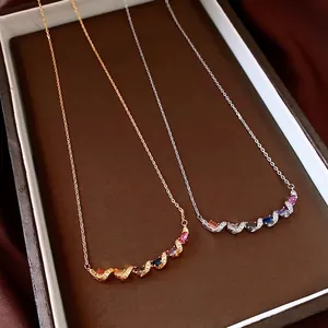 Women Colorful Zirconia Twist Necklace Copper Electroplated Smile Pendant Clavicle Chain Fashion Jewelry For Daily Party Gift