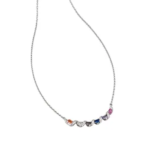 Elegant silver smile necklace featuring colorful oval gemstones and a unique twisted design