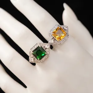 Vintage Palace Style Geometric Square Zirconia Inlaid Adjustable Ring For Women High-end Copper Statement Open Finger Ring Jewelry