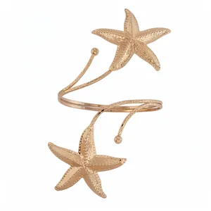 Elegant gold-tone starfish open arm cuff bracelet with a stylish hammered texture finish