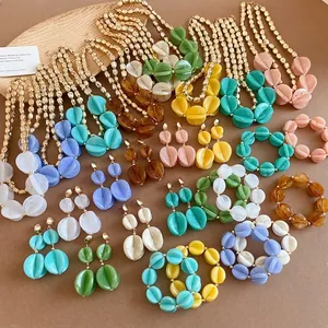 Colorful acrylic splicing jewelry set with necklaces earrings bracelets for vacation
