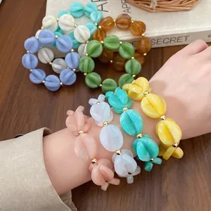 Bohemian resort style colorful acrylic beaded bracelets set for women summer accessories