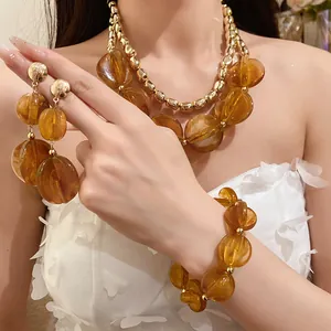 Chic amber acrylic jewelry set with necklace, bracelet and earrings for women