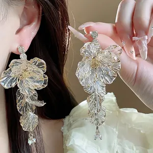 Vintage Luxuriös Legierung Acryl Blume Ohrhänger Mit 925 Sterlingsilber Ohrstecker-Stift Strass Einlage Gold Weiß Lange Ohrringe Für Damen Bankett Party Schmuck