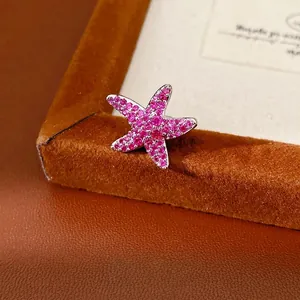 Boucles d'oreilles clips étoile de mer en zircon rose rouge pour oreilles non percées