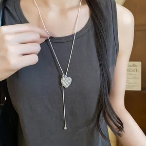 Elegant hollow-out heart pendant adjustable Y-necklace with silver-tone finish for women
