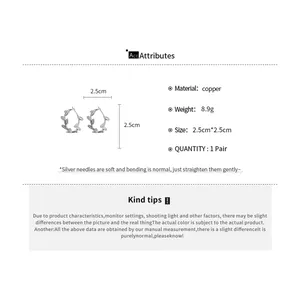 Detail showing branch hoop earrings specifications such as size, weight and copper material