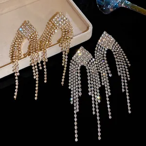 Elegant rhinestone tassel drop earrings with diamond shape for luxury fashion style