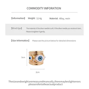 Detailed specifications and size chart for the resin evil eye oval open ring accessory