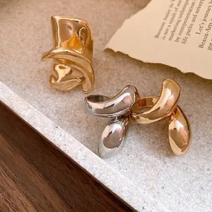Irregular Water Drop Twisted Liquid Metal Ring For Women Vintage Fashion Minimalist Gold Silver Plated Alloy Finger Ring Jewelry Gift