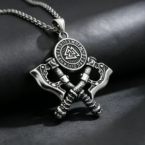 Hardcore Dunkel Wikinger Stil Edelstahl Anhänger Für Herren Punk Street Totenkopf Axt Baseballschläger Waffen Vintage Retro Silber Halsschmuck Zubehör