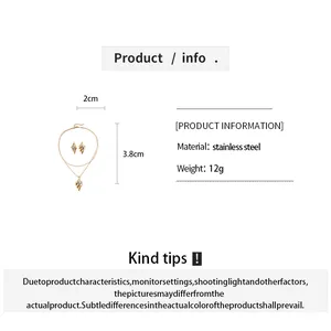 Detail view showing stainless steel jewelry set specifications and measurements.