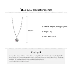 Detailed product attributes for pearl and zircon necklace with 49.5cm chain length