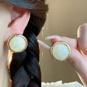 Vintage minimalist resin geometric stud earrings with gold-toned metal trim for women