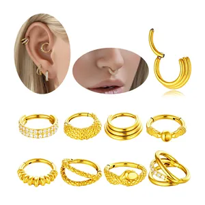 Anneau de Segment Articulé en Acier Titane pour Piercing Nez Oreille Serpent Torsadé Incrusté de Strass Hommes Femmes