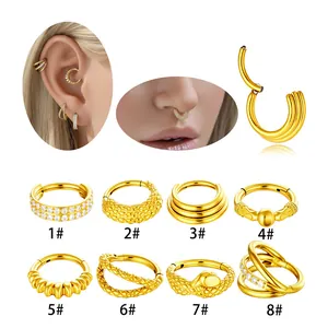 Anneaux de nez et boucles d'oreilles en acier doré, modèles serpent et torsadé