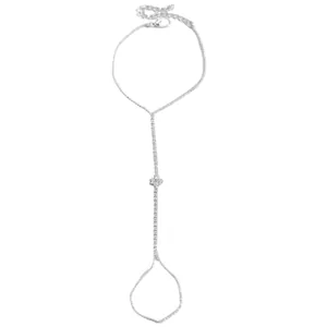 Bracelet bague main en argent avec cristaux scintillants et chaîne ajustable