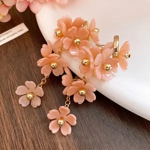 Elegant romantic pink acrylic flower tassel earrings with steel needles for women