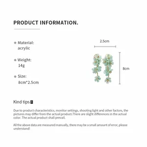 Detailed product specifications and dimensions for light green acrylic flower tassel earrings