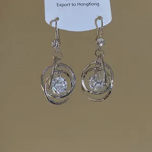 Silver multi-layer circular earrings with sparkling cubic zirconia balls for women